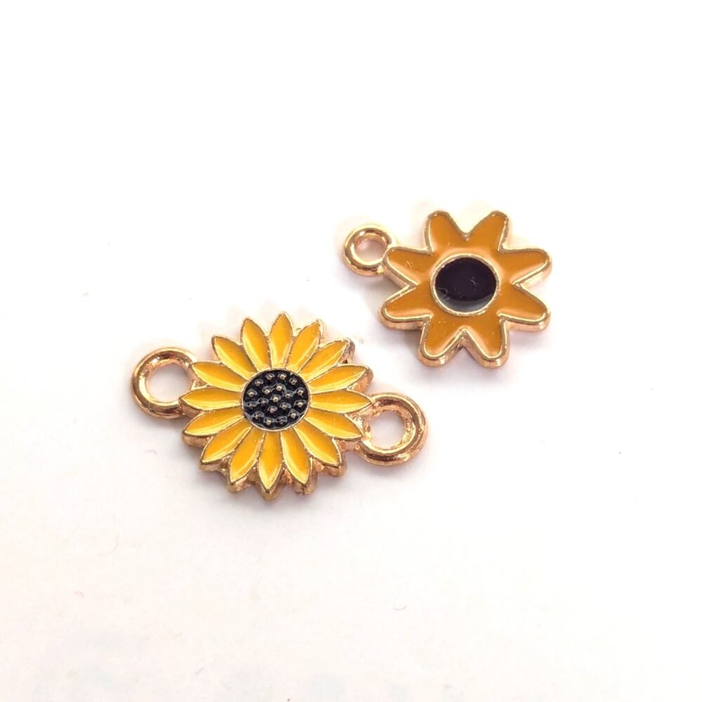 Whimsigoth Gold Tone Enamel Sunflower Daisy Flower Mini Pendant Bracelet Charm